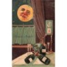 n°30676 -  Carte Gaufrée - Bonne Année - Bouteilles de Champagne & Lune humanisée