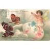 n°30679 - Carte Gaufrée - Clapsaddle - Heureuses Pâques - Ange, Oeuf et Papillons (1906)