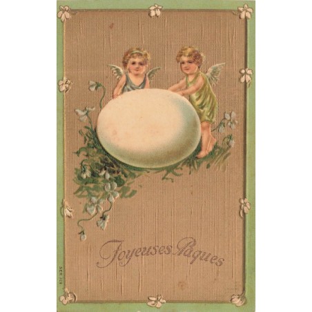 n°30680 - Carte gaufrée - Joyeuses Pâques - Anges, Chérubins et Grand Oeuf - (SER 329)