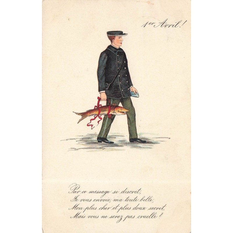 n°30684 - Fantaisie 1er Avril - Le Facteur et son Poisson d'Avril (1905)