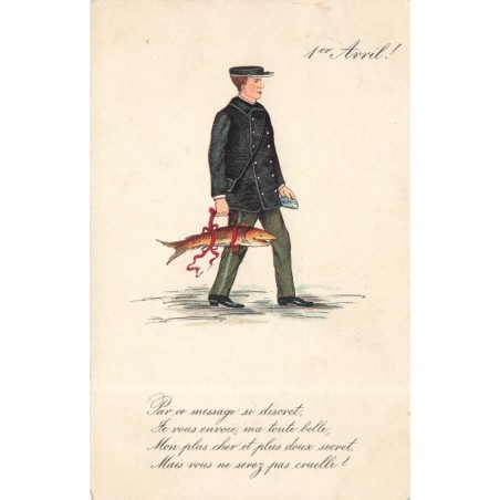 n°30684 - Fantaisie 1er Avril - Le Facteur et son Poisson d'Avril (1905)