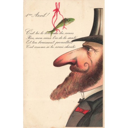 n°30685 -  1er Avril - Poisson d'Avril - Caricature Homme barbu au Grand Nez - 1905