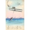 n°30687 - Carte Peinte à la Main - 1er Avril / Poisson d'Avril - Aviation Biplan Pêchant un Poisson