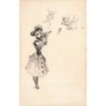 n°30691 - Femme tenant une bouteille de champagne comme longue-vue, Pierrot et personnage