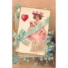 n°30692 - Carte Gaufrée - Clapsaddle - Fillette dans une carte de Coeur, Ruban bleu et Myosotis (1908)