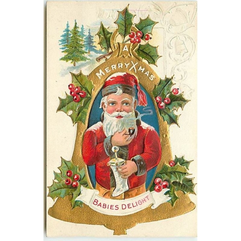 n°13922 - Carte Gaufrée - Merry Xmas -  Babies Delight - Père Noël fumant une pipe