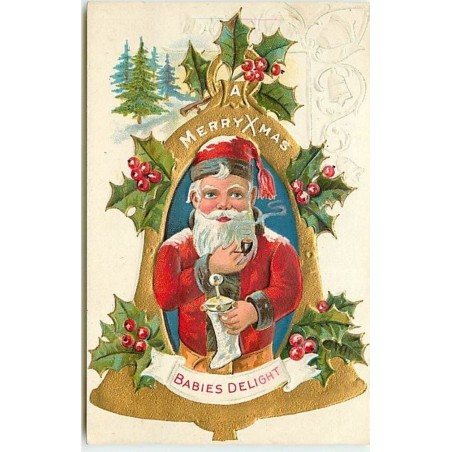 n°13922 - Carte Gaufrée - Merry Xmas -  Babies Delight - Père Noël fumant une pipe