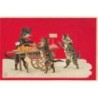 n°30699 - Carte Gaufrée - Chats marchands de fruits sur charrette