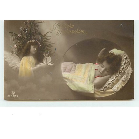 n°13950 - Fröhliche Weihnachten - Ange veillant sur une fillette dormant