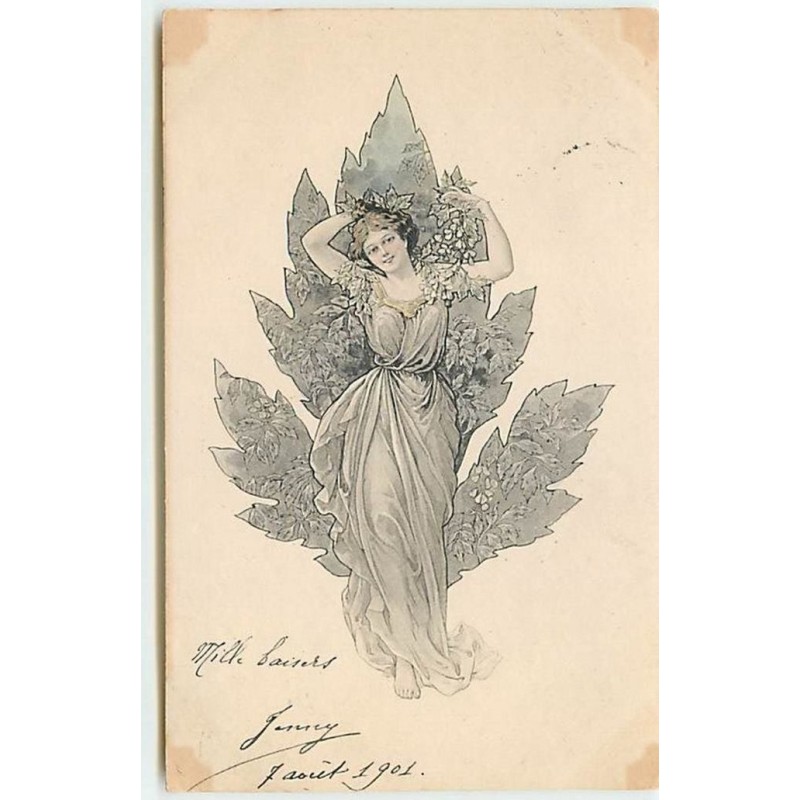 n°13963 - Art Nouveau - Jeune femme devant une plante