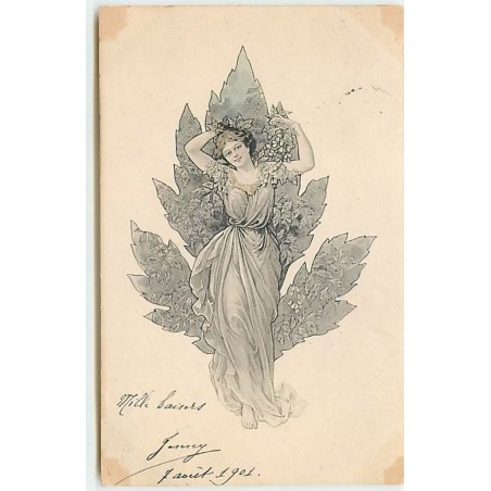 n°13963 - Art Nouveau - Jeune femme devant une plante