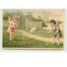 n°1041 - Carte Gaufrée - To my Valentine -  Angelots attrapant des coeurs