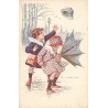 n°30704 - Illustrateur S. Ubalde - Enfants sous le vent, parapluie retourné et chapeau envolé
