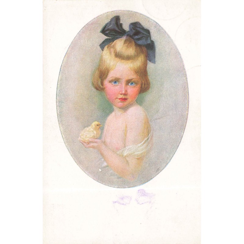 n°30705 - Illustrateur - MM Vienne n°1201 - Fillette blonde au grand noeud tenant un poussin