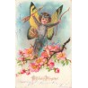 n°30712 - Fröhl iche Pfingsten- Cupidon aux ailes de papillon sur branche fleurie