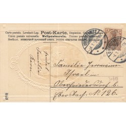 n°30718 - Carte Gaufrée - MSIB 13817- Glückliches Neujahr - Deux fillettes au panier de trèfles