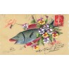 n°30722 - Carte Celluloïd  - 1er Avril - Poisson d'Avril et fleurs