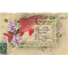 n°30723 - Carte Celluloïd - 1er Avril - Poisson d'Avril rouge et fleurs - Gage d'Amitié