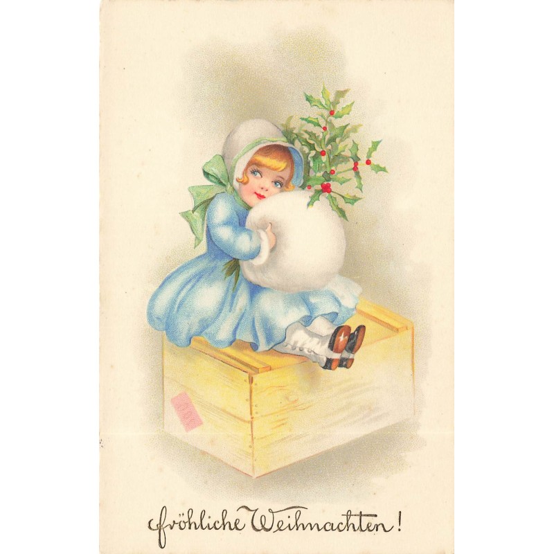 n°30724 - Fröhliche Weihnachten - Fillette au manchon et branche de houx