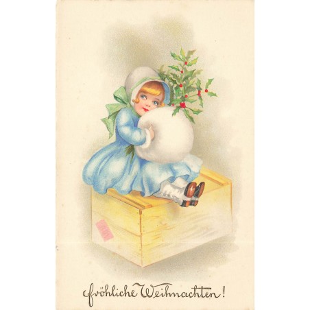 n°30724 - Fröhliche Weihnachten - Fillette au manchon et branche de houx