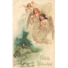 n°30729 - Carte Gaufrée - Fröhliche Weihnachten - MSIB 12966 - Anges en prière, étoile et église sous la neige