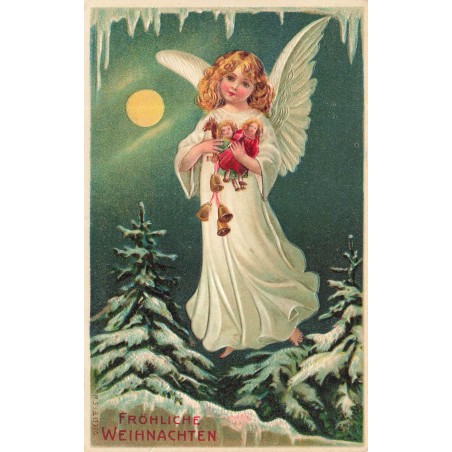 n°30731 - Carte Gaufrée - Fröhliche Weihnachten - MSIB 13920 - Ange de Noël avec poupées et cloches