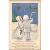 n°30732 - Noël - A Happy Christmas - Enfants en habits d'hiver regardant le Père Noël et ses rennes dans le ciel