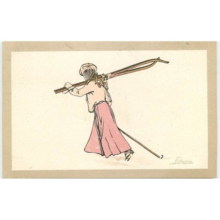n°14017 - Pellegrini - Jeune femme portant ses skis
