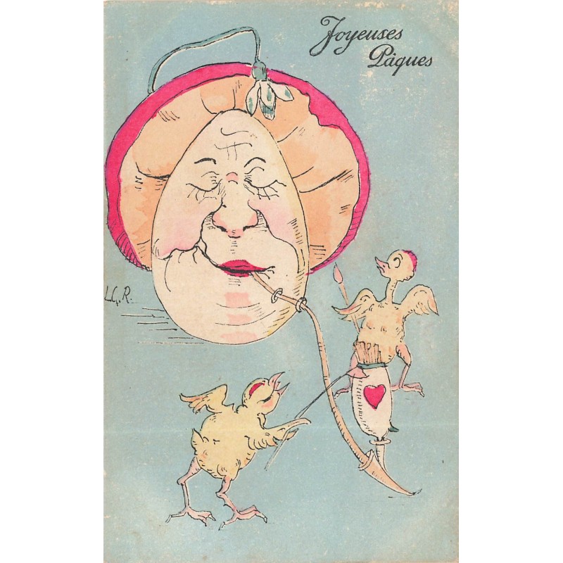 n°30735 - Illustrateur L.G.R. - Joyeuses Pâques - Tête d'Åuf personnifiée et poussins