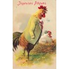 n°30736 - Carte Gaufrée - Joyeuses Pâques - Coq Chantecler habillé et poule au nid - Animaux habillés