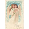 n°30738 - Carte Gaufrée - Gesegnete Ostern - MSIB 13606 - Deux Anges au Lys et Myosotis