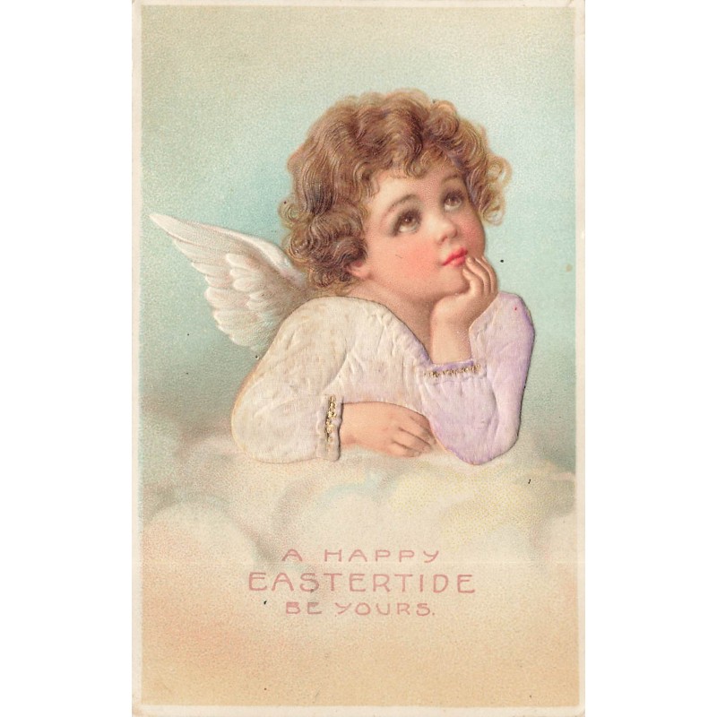 n°30741 - Carte en relief - Fantaisie - Petit Ange Chérubin Pensif sur un Nuage - A Happy Eastertide be yours