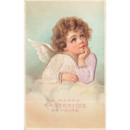 n°30741 - Carte en relief - Fantaisie - Petit Ange Chérubin Pensif sur un Nuage - A Happy Eastertide be yours