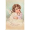 n°30741 - Carte en relief - Fantaisie - Petit Ange Chérubin Pensif sur un Nuage - A Happy Eastertide be yours