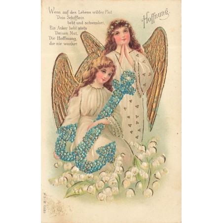 n°30743 - Carte Gaufrée - MSIB 13589 - Fantaisie - Anges, Ancre de Myosotis et Muguet - Hoffnung