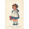 n°30748 - Fantaisie - Fillette au bouquet de roses et tablier - Die besten Wünsche zum Namenstage
