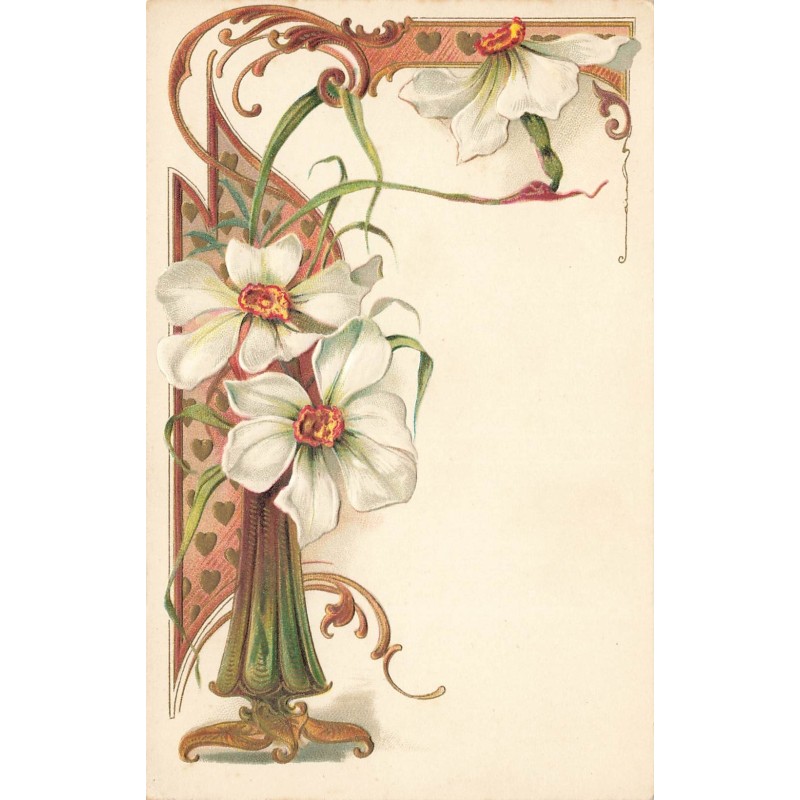 n°30753 - Carte Gaufrée - Art Nouveau - Bouquet de Narcisses et Volutes Dorées