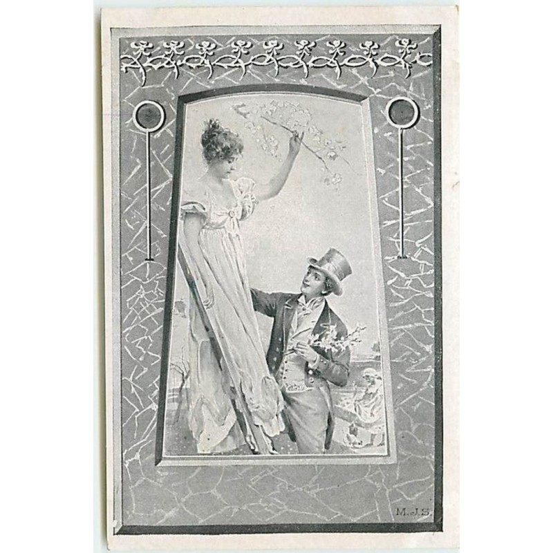 n°14021 - MJS - Art Nouveau- Jeune homme faisant la cour à une jeune femme sur une echelle - Cartes Postales J. Staerck