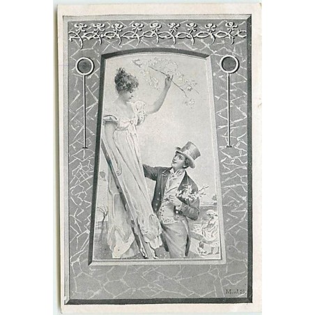 n°14021 - MJS - Art Nouveau- Jeune homme faisant la cour à une jeune femme sur une echelle - Cartes Postales J. Staerck