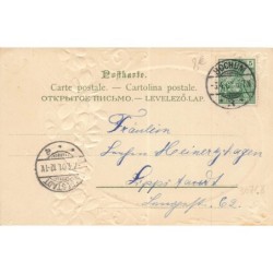 n°30768 - Carte Gaufrée - Stroefer's - Enfants, garçon au seau et fillette - Fleurs de géranium