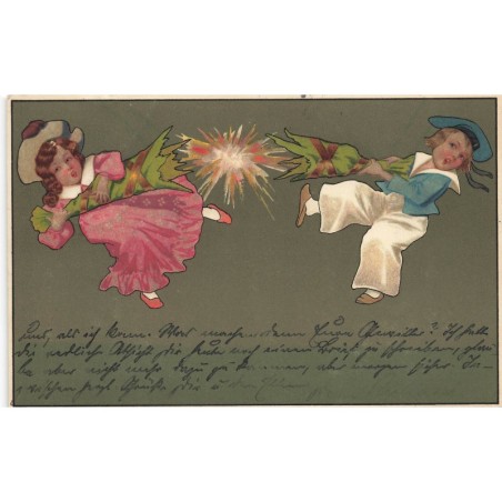 n°30772 - Enfants - Meissner - Garçonnet en costume de marin et fillette tirant un cotillon explosif