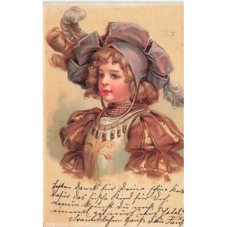 n°30775 - Clapsaddle - Enfant en costume Renaissance et chapeau à plumes