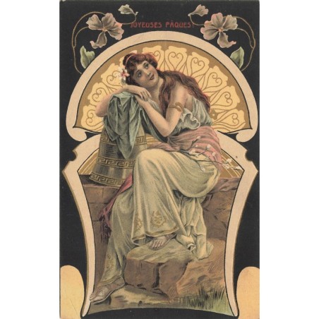 n°30780 - Art Nouveau - Joyeuses Pâques - Femme à la Cloche et Pensées