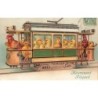 n°30782 - Carte Gaufrée - Heureuses Pâques - Poussins et Coq dans un Tramway -