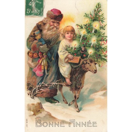 n°30786 - Carte Gaufrée - Saint Nicolas, Enfant Jésus et Sapin de Noël - Bonne Année - SER. 127