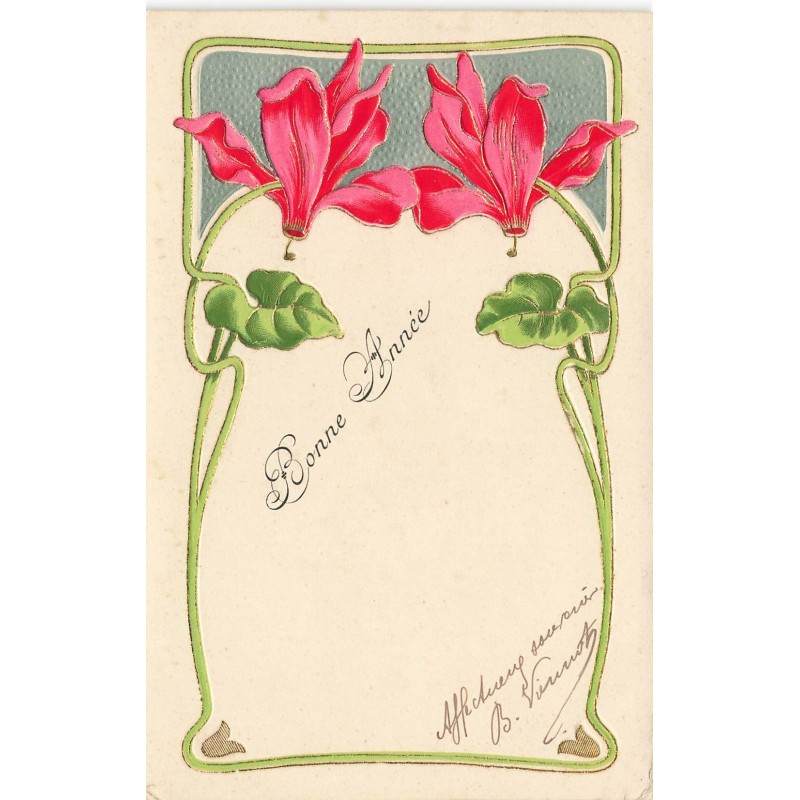 n°30788 - Carte Gaufrée - Bonne Année - Fleurs de Cyclamens Art Nouveau