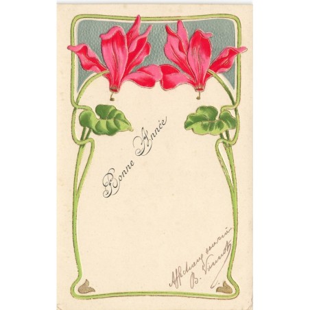 n°30788 - Carte Gaufrée - Bonne Année - Fleurs de Cyclamens Art Nouveau