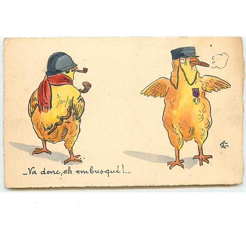 n°14123 - Va donc, eh embusqué - Poussins en tenue de militaire