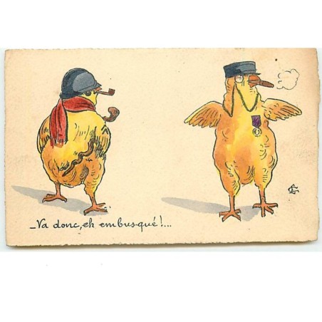 n°14123 - Va donc, eh embusqué - Poussins en tenue de militaire