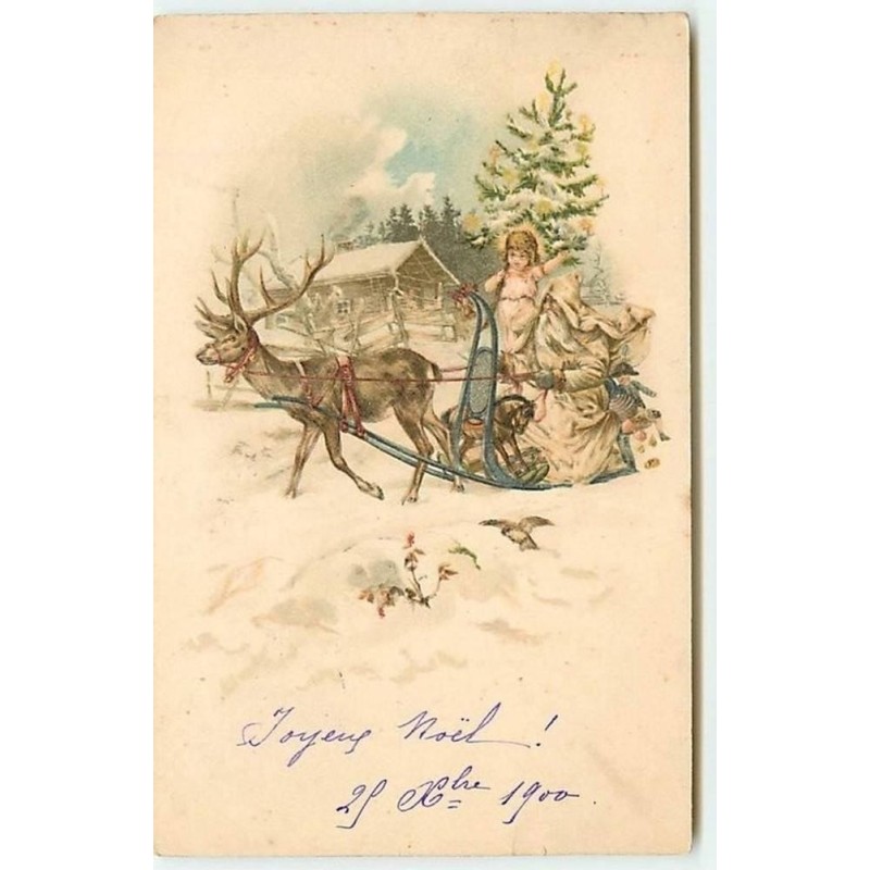 n°10418 - Carte Fantaisie - Joyeux Noël - Père Noël dans son traineau
